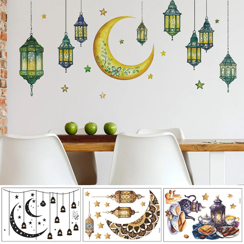 Arabic Artist Home Stickers Wall Stickers Eid Al Fitr Wall Decoration Stickers Stars Moon Ramadan Pendant Lights Wall Stickers