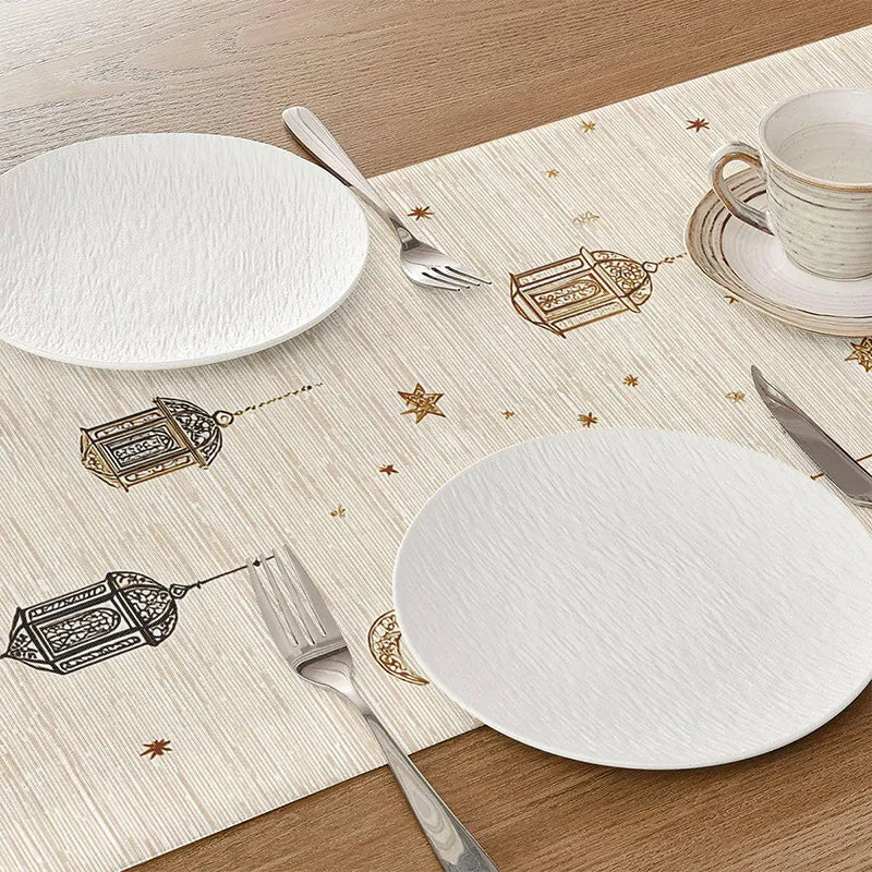 Ramadan Star Lantern Table Runner for Eid Mubarak Home Dining Table Decoration 2026 Islamic Muslim Party Polyester Table Runner