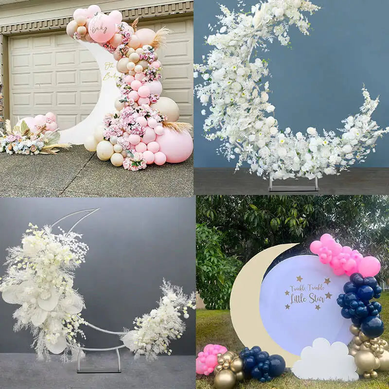 6.5ft Portable Crescent Moon Shape Stand for Baby Shower Newborn Kids 1st Birthday Party Photography Backdrop Cover Customized