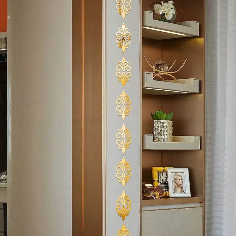 10Pcs 3D Acrylic Mirror Diagonal Lace Wall Stickers Porch Wardrobe Border Decoration Wall Decals Peel & Stick Home Decoration