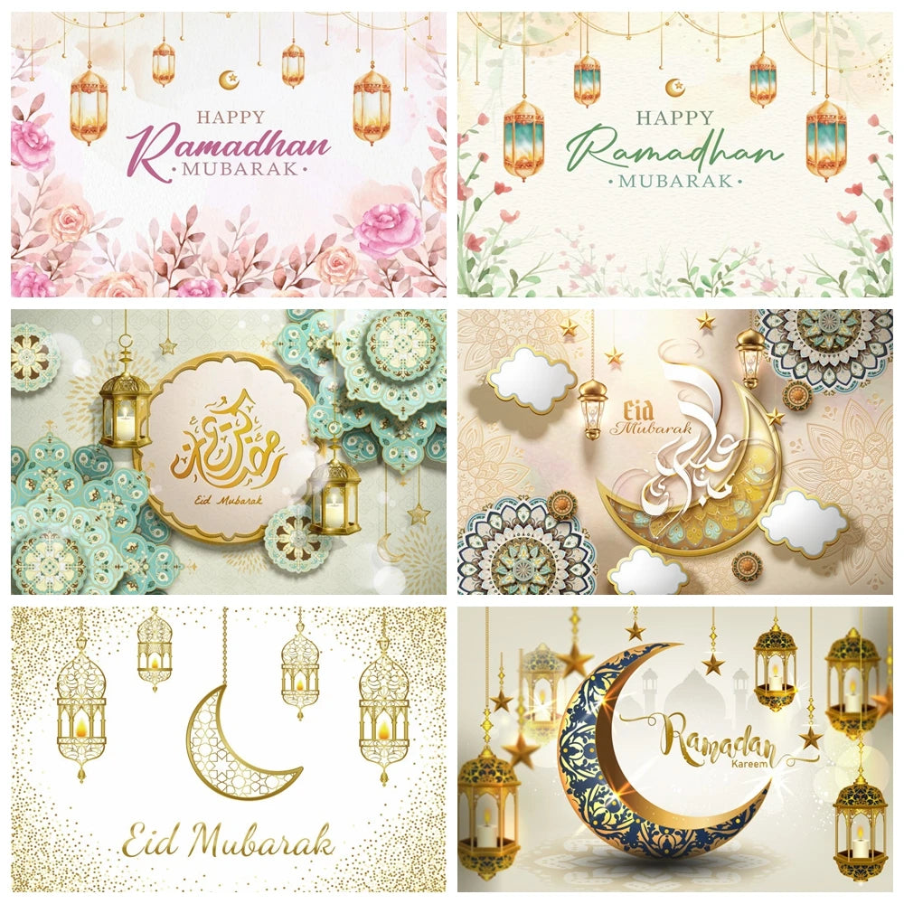 Eid Mubarak Backdrop for Photography EID Al Adha Muslim Ramadan Kareem Moon Lantern Islamic Eid al-Fitr Photo Background Props