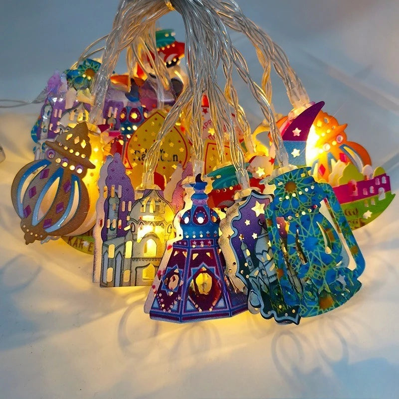 Ramadan Star Moon Castle LED String Lights Eid Mubarak Decoration 2026 for Muslim Islam Party Eid al-Fitr Wall Pendant String