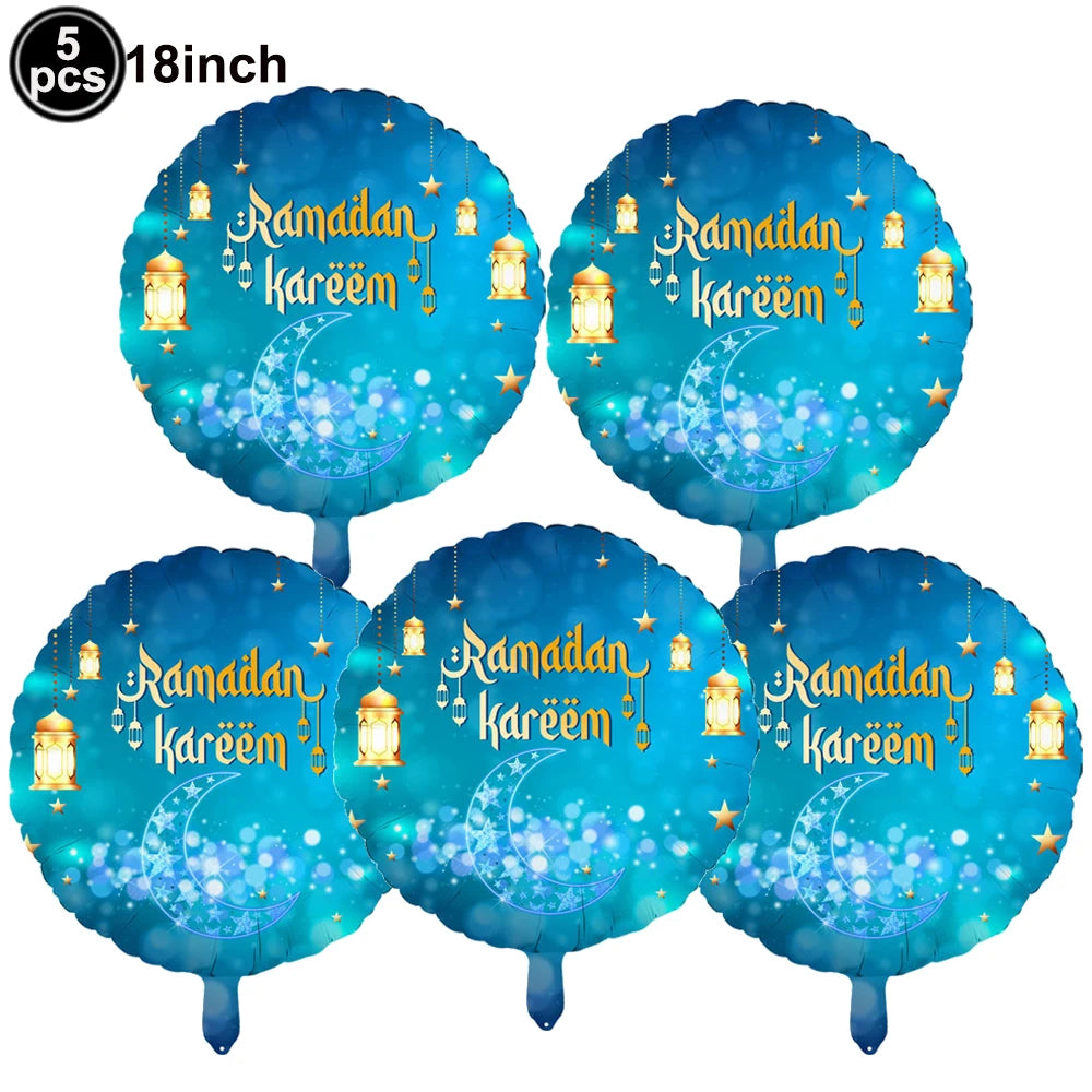 Ramadan Gold Moon Balloon Round Eid Holiday Foil Balloons Eid Mubarak Latex Balloons Ramadan Islamic Festival Party Decorations