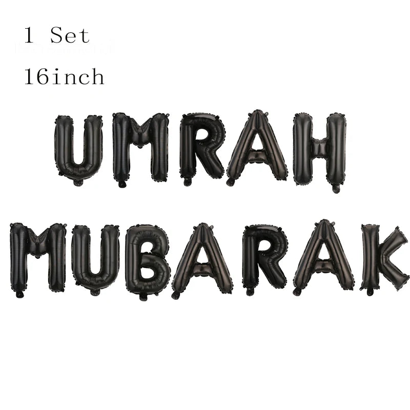 Black Gold Umrah Mubarak Latex Foil Balloon Eid Mubarak Islamic Muslim Ramadan Kareem Festival Party  Eid al Adha Decor Supplies