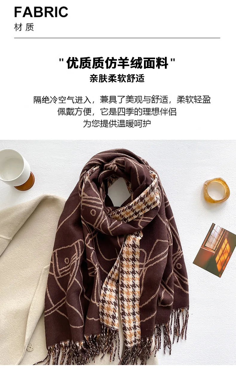 Long Soft Double Sided Jacquard Scarf Women Winter Warm Thickened Shawl Wrap with Fringe for Outdoor Activities Scarves Hijab