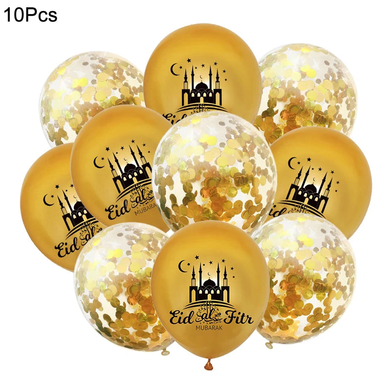 10Pcs Eid Mubarak Latex Confetti Balloons Islamic Muslim Party Supplies 2023 Ramadan Kareem Decoration For Home Eid Al Adha Gift