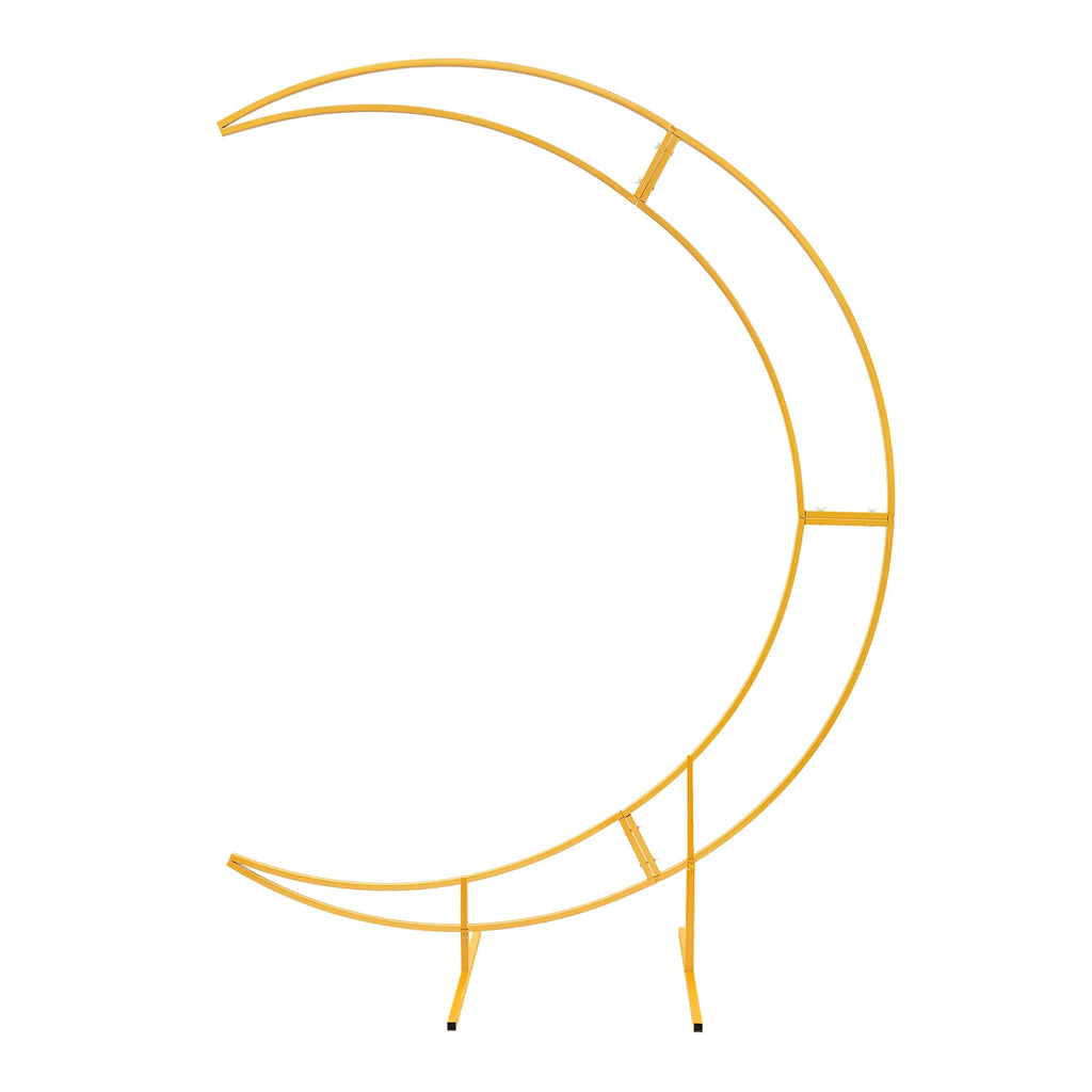 7-foot Gold Metallic Crescent Wedding Arch Stand Curved Floral Balloon Frame Backdrop Support Suitable for Multiple Occasions