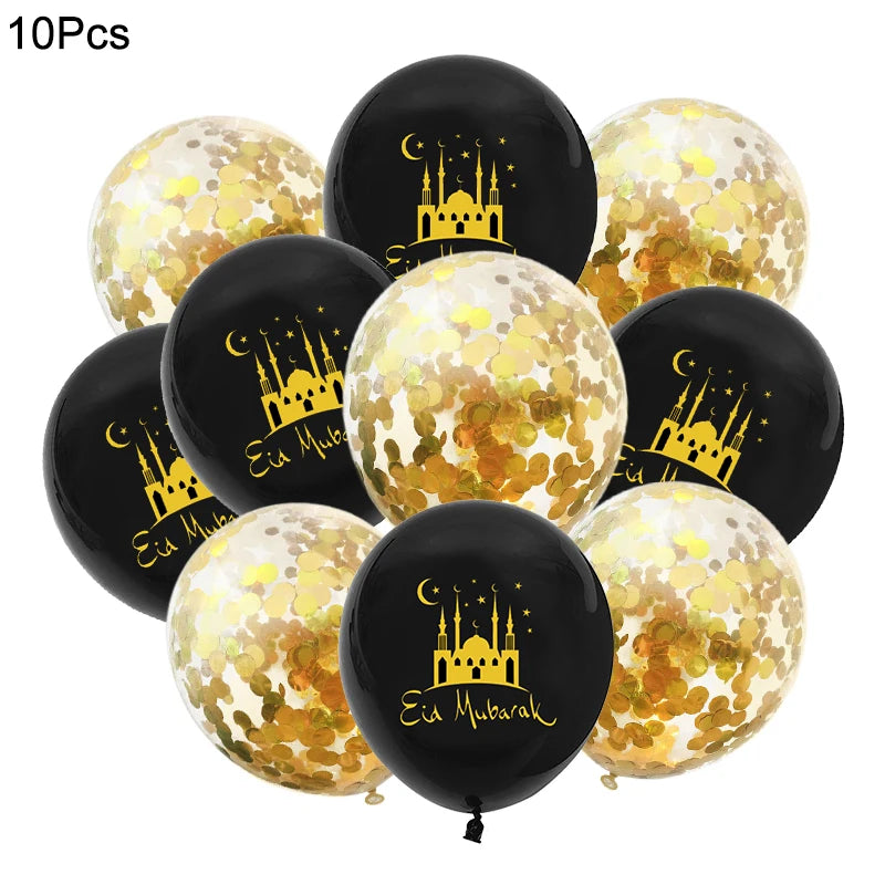 10Pcs Eid Mubarak Latex Confetti Balloons Islamic Muslim Party Supplies 2023 Ramadan Kareem Decoration For Home Eid Al Adha Gift