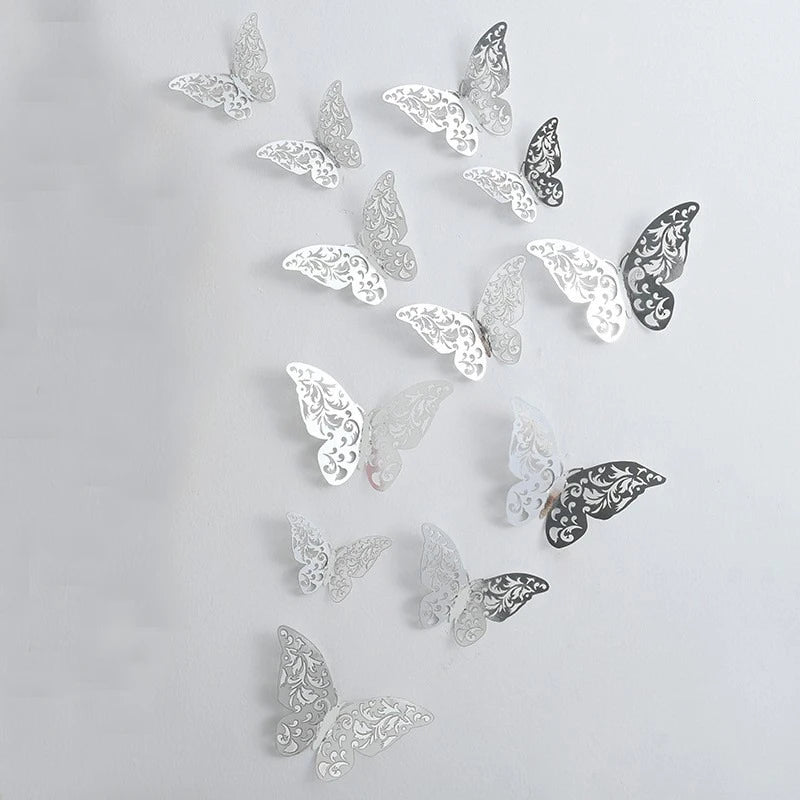 12/24/48Pcs 8cm 3D Butterfly Wall Stickers Gold Butterfly Decorations for Butterfly Birthday Party Cake Room Window Garden Decor