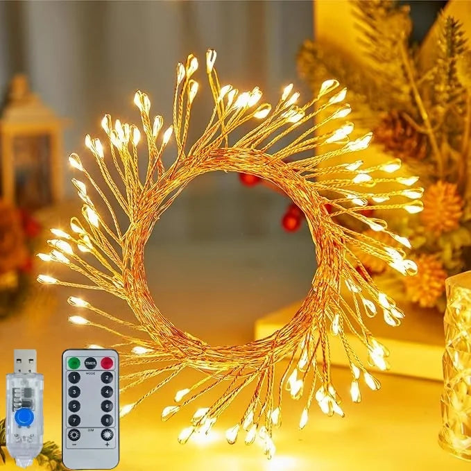 LED USB Firecracker Twinkle Lights with Remote Silver Wire Cluster String Light Fairy Lights for Party Wedding Christmas Decor