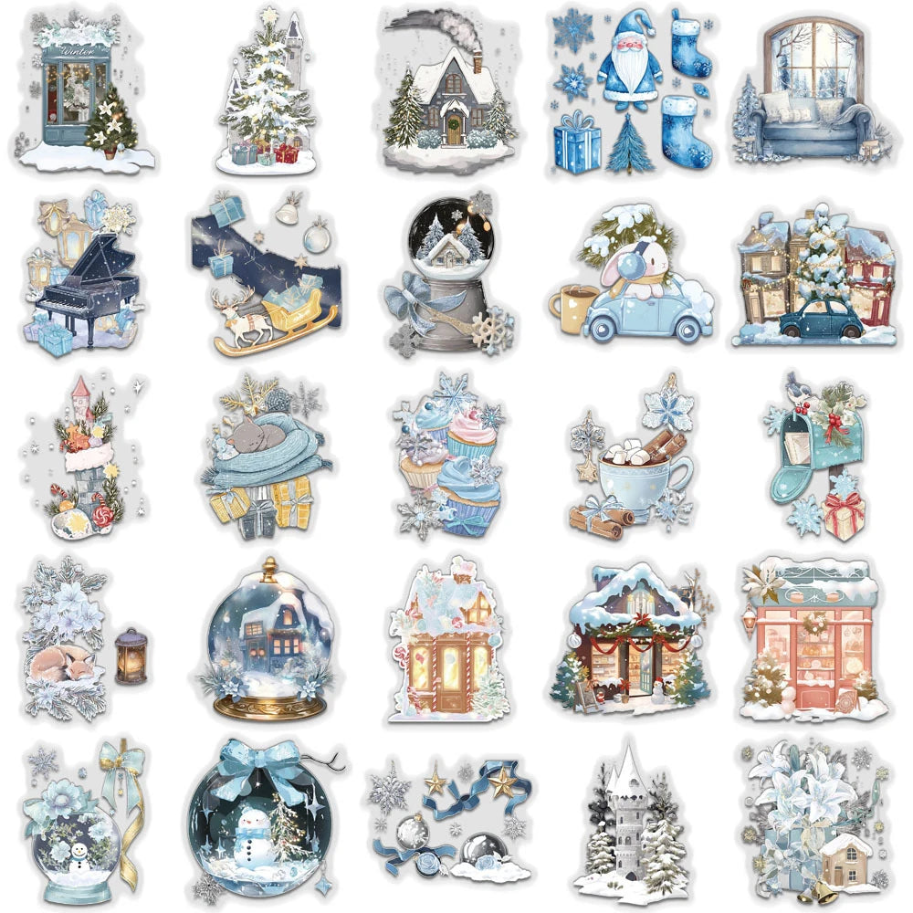 10/30/50pcs Cute Cartoon Winter Theme Stickers Transparent Vintage Aesthetic Graffiti Decals Luggage Notebook Phone Sticker Toy