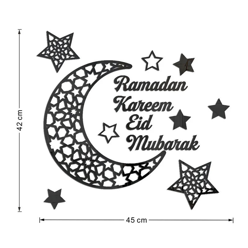 Eid Mubarak Gold Acrylic Wall Sticker Ramadan Kareem Large Mirror Wall Decal for Home Room Decoration 2026 Islamic Muslim Gifts