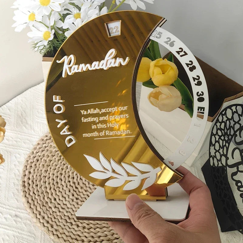 Rotatable Ramadan Countdown Advent Calendar with Base Eid Mubarak Table Ornament Islamic Muslim Party Decoration Kids Gift