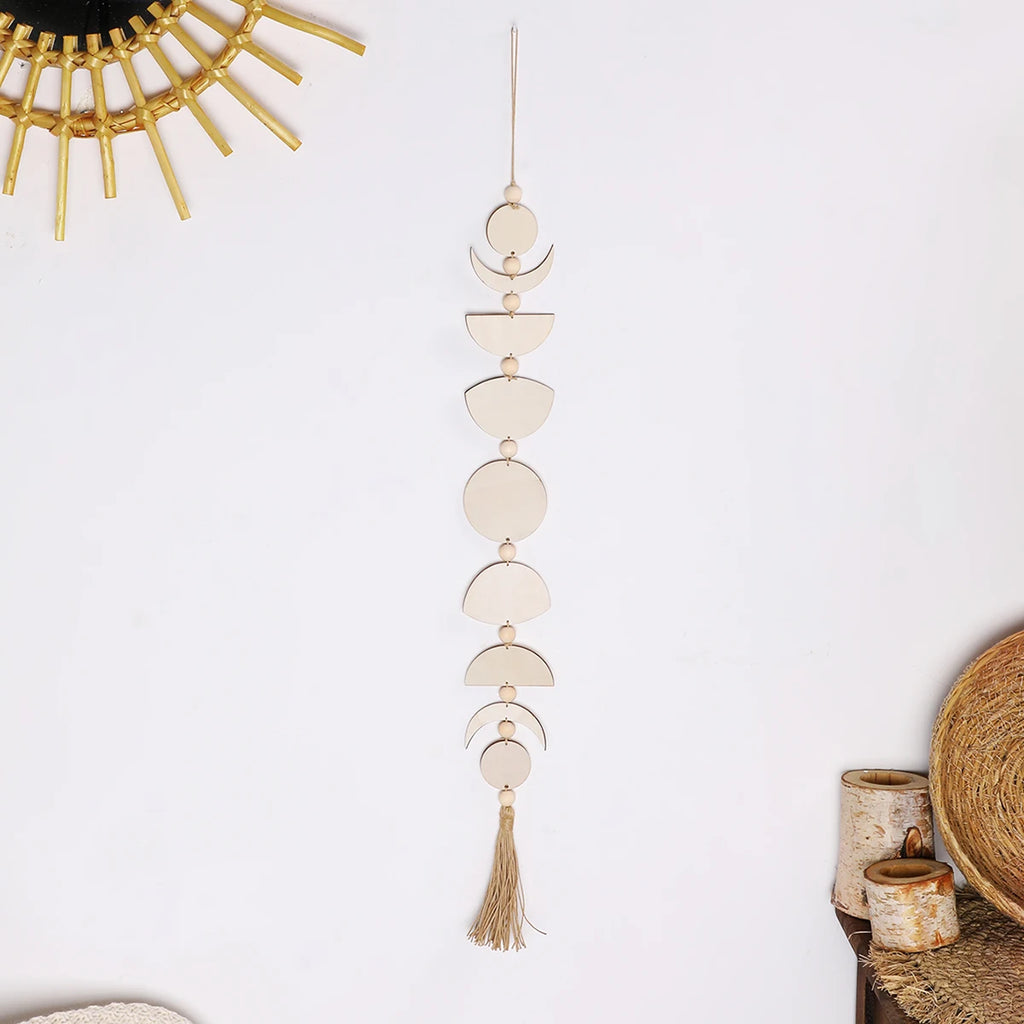 Wooden Moon Phase Wall Hanging Ramadan Decoration Boho Home Wall Decor Moon Garland  Bedroom Living Room Nursery Gift