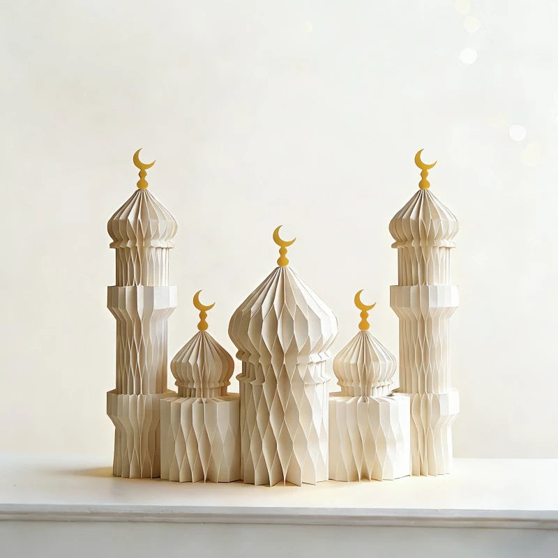 3D Honeycomb Paper Art Palace Set Ramadan Festival Party Decoration Muslim Islamic Eid Al-Fitr Desktop Ornaments Crafts Foldable