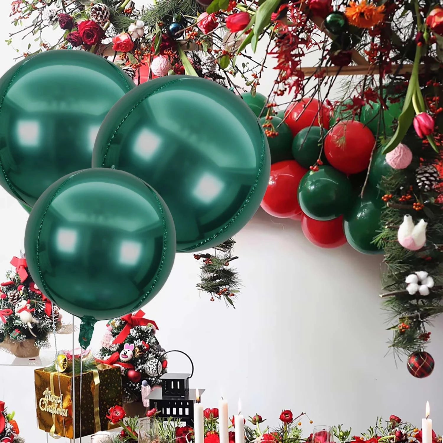 20/10Pcs Hanging 4D Round Foil Balloons 22in Dark Green 4D Round Balloon for Wedding Birthday Xmas Party Helium Air Globos Decor