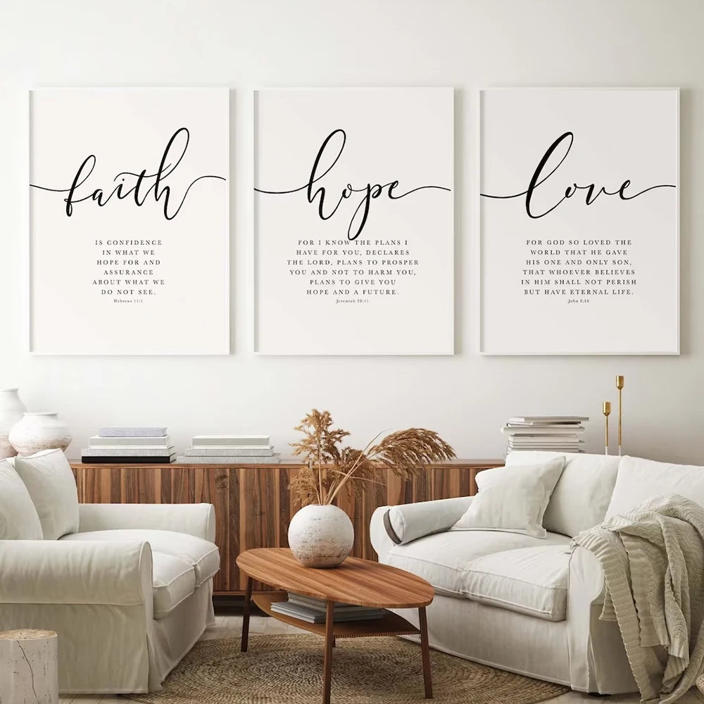 3pcs/Set Faith Hope Love Bible Verse Scripture Quote Hebrews 11 Wall Art Print Pictures For Christian Home Decor
