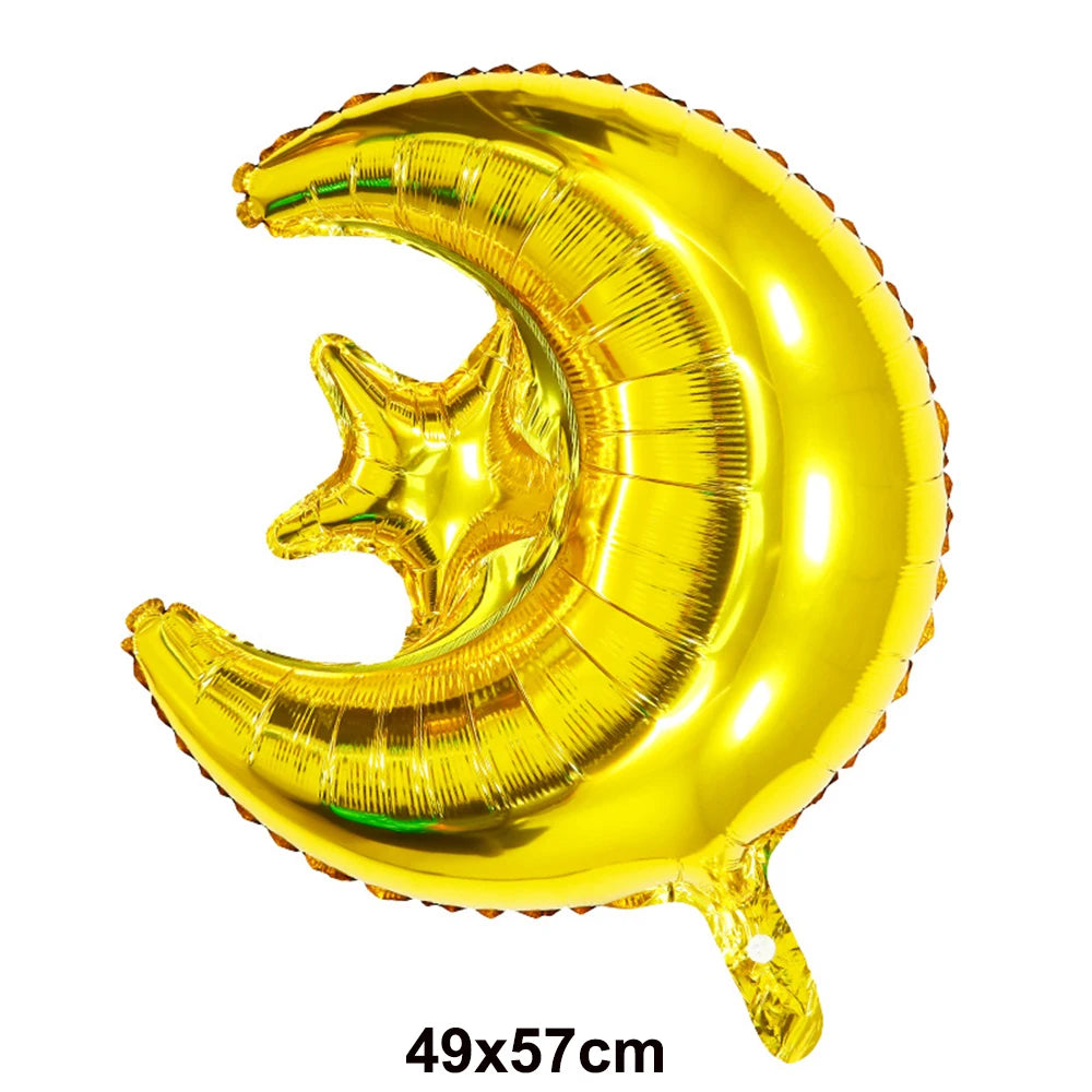 Ramadan Gold Moon Balloon Round Eid Holiday Foil Balloons Eid Mubarak Latex Balloons Ramadan Islamic Festival Party Decorations