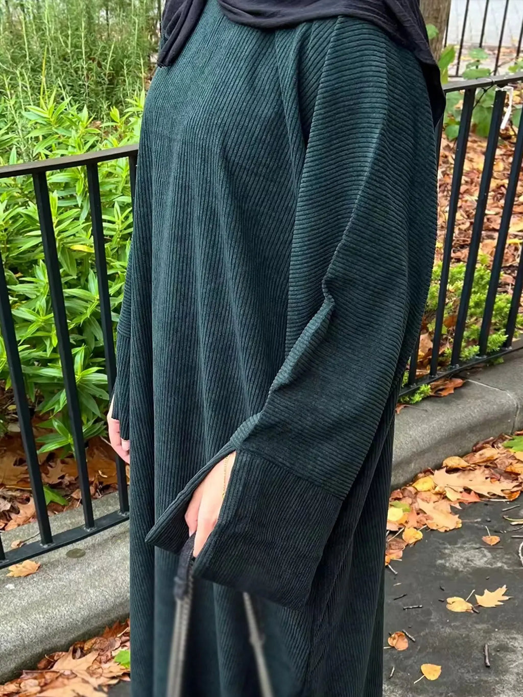 Closed Casual Corduroy Winter Abaya for Muslim Women – Eid 2025 Moroccan Kaftan Caftan Modest Dress