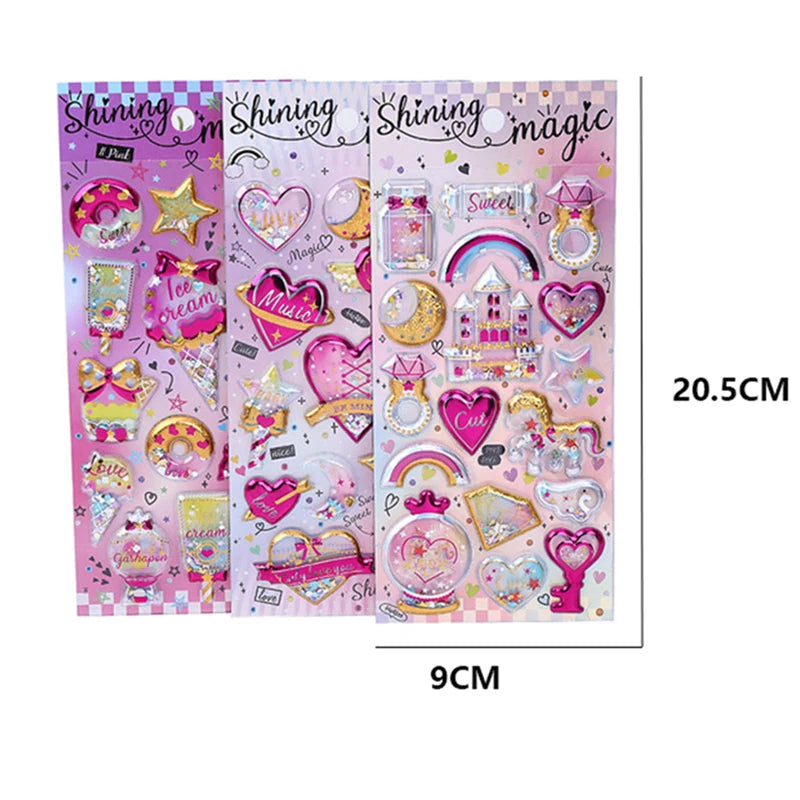 1PC 3D Glitter Shining Stickers Self-Adhesive Bling Craft Shaking Puffy Foil Sticker for Decorative Scrapbooking Girls DIY Toy