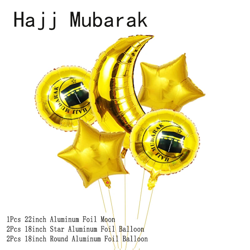 Black Gold Hajj Mubarak Star Moon Letter Foil Balloon Set Eid Mubarak Islamic Muslim Pilgrimage Festival Party Decor Supplies