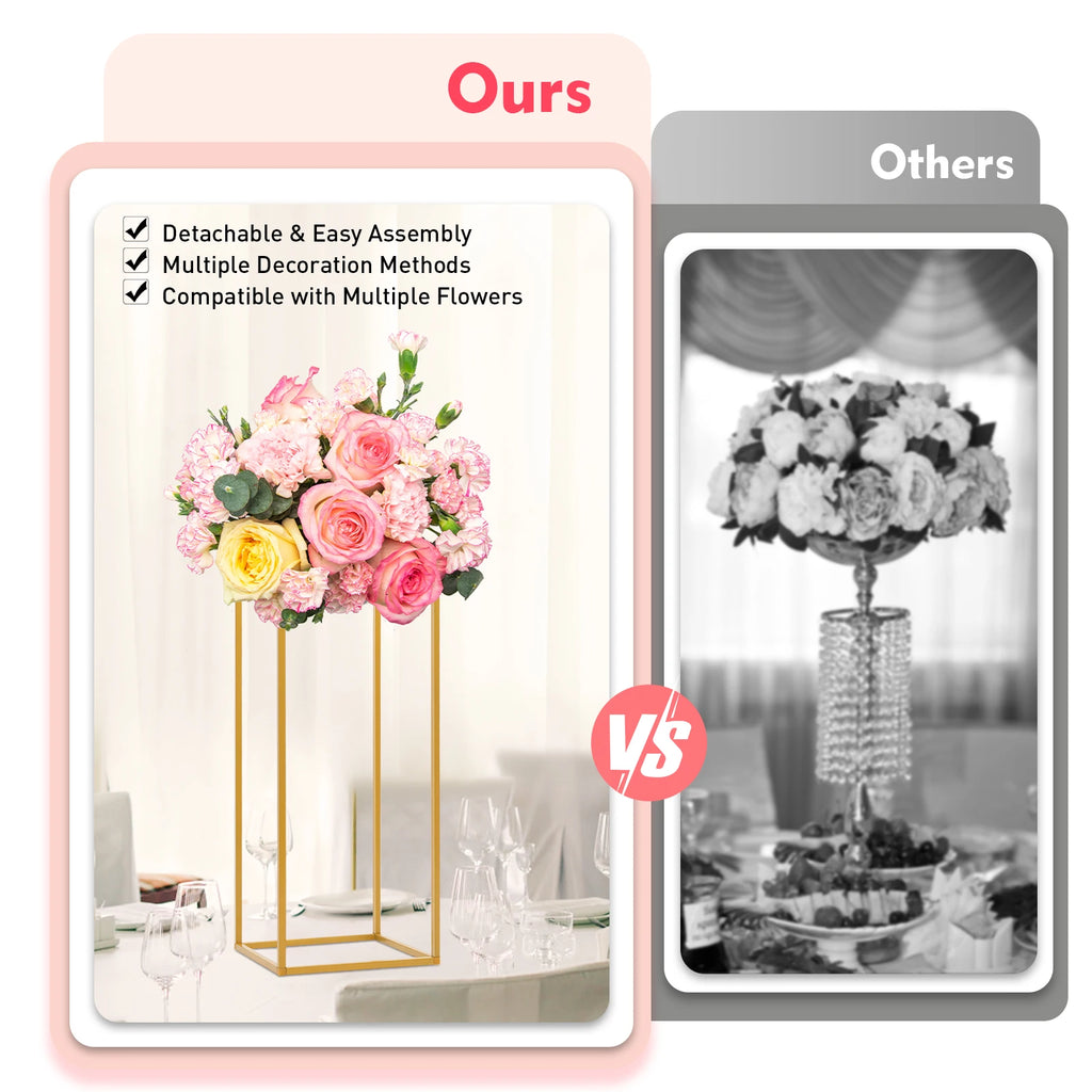 4Pcs Gold Metal Flower Stand Set Rectangular DIY Wedding Party Centerpieces for Table Decor