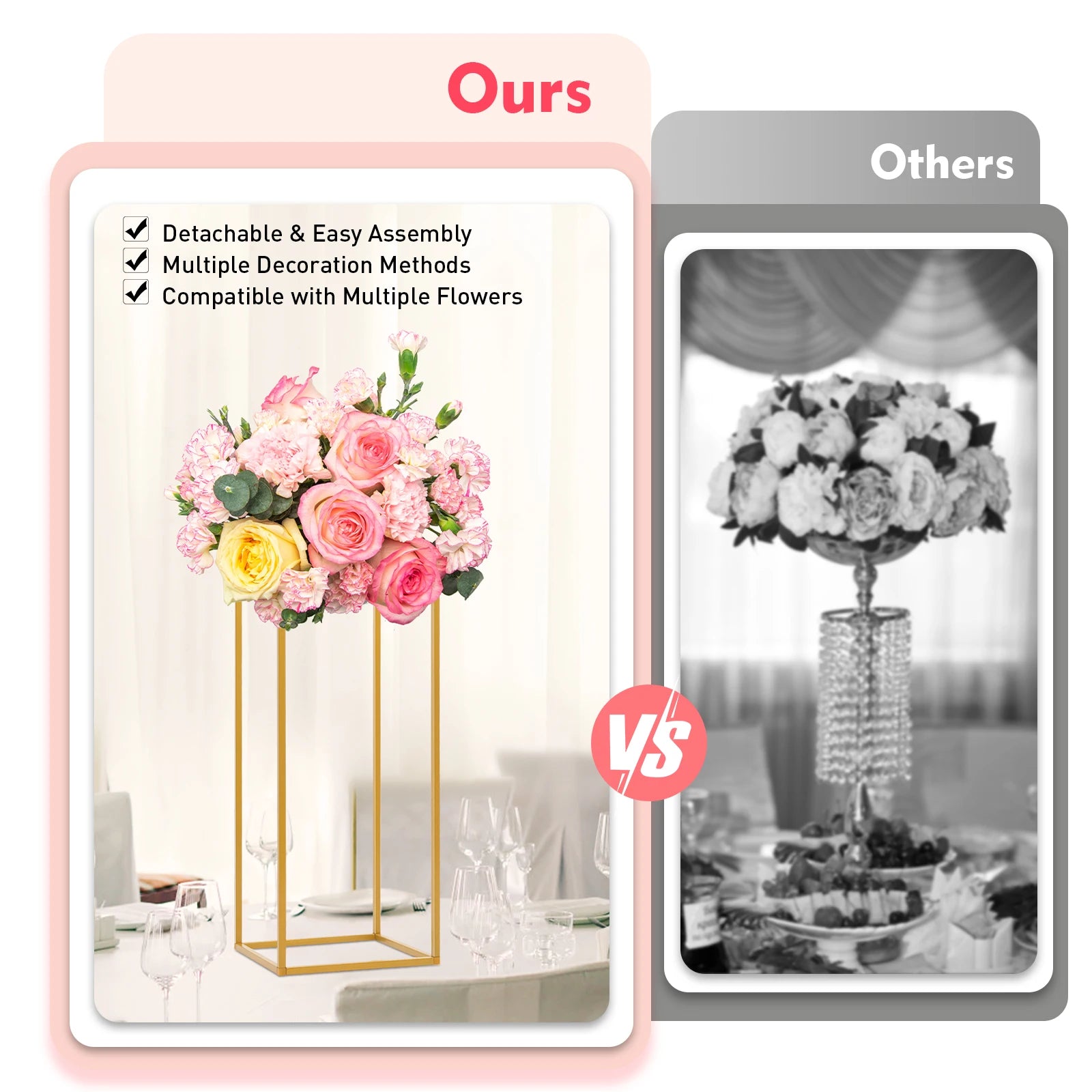 4Pcs Gold Metal Flower Stand Set Rectangular DIY Wedding Party Centerpieces for Table Decor