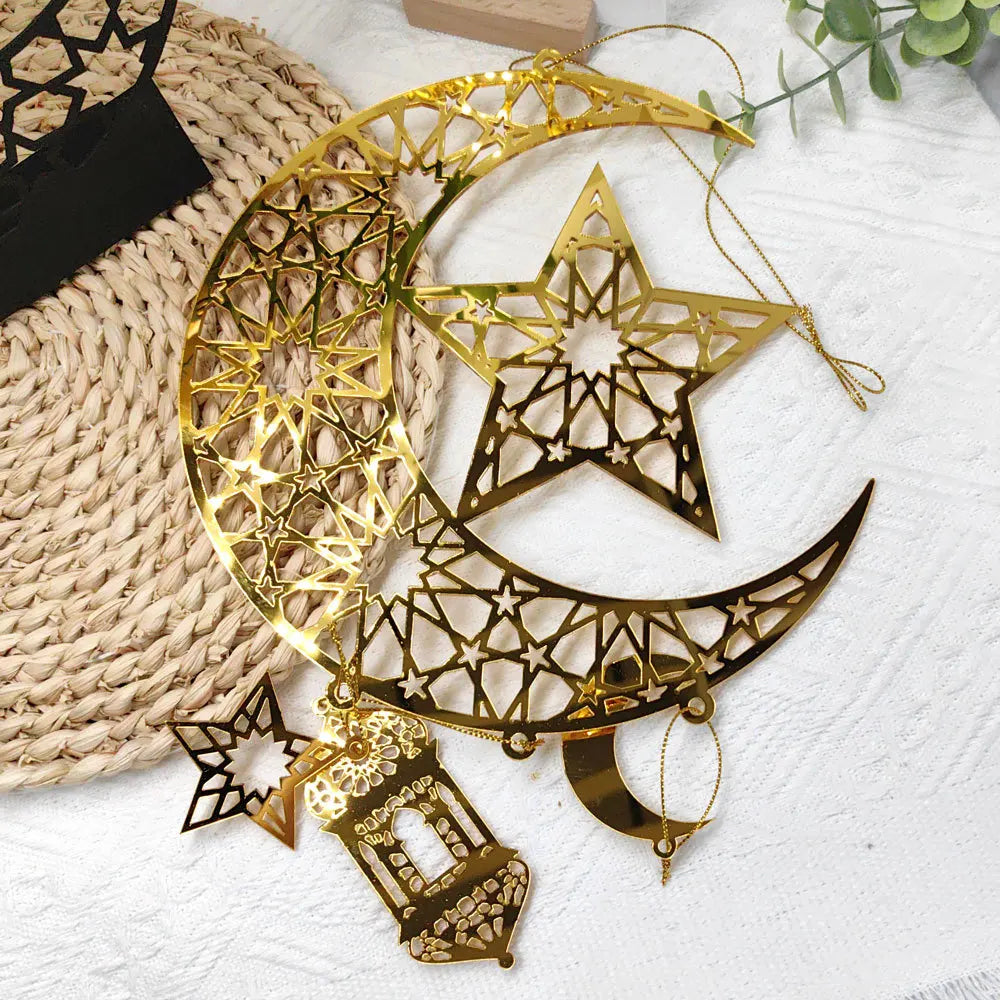 1PC Acrylic Ramadan Kareem Moon Star Wall Pendant Eid Mubarak Ornaments for Home Eid Al Fitr Muslim Islamic Holiday Party Decor