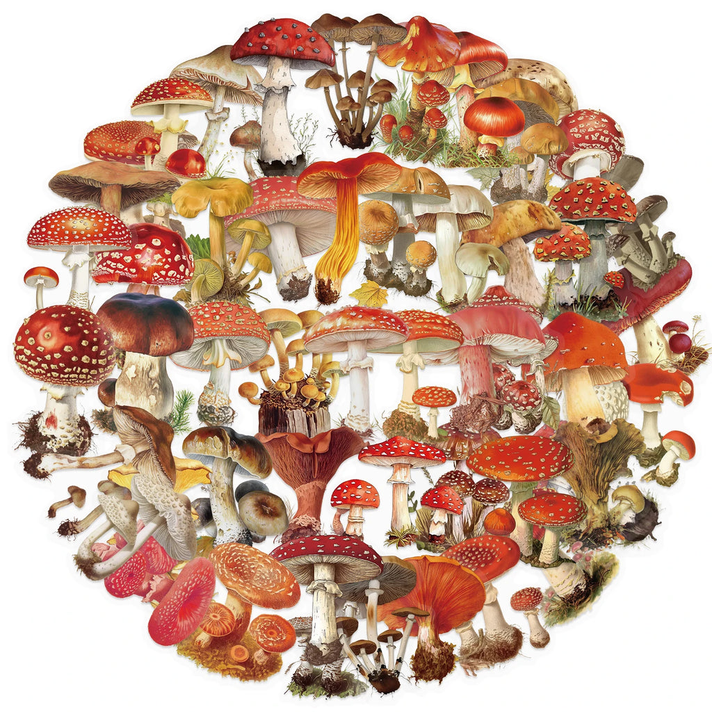 50pcs Retro Mushroom Graffiti Stickers Handmade Account DIY Luggage Notebook Motorcycle PET Waterproof Stickers