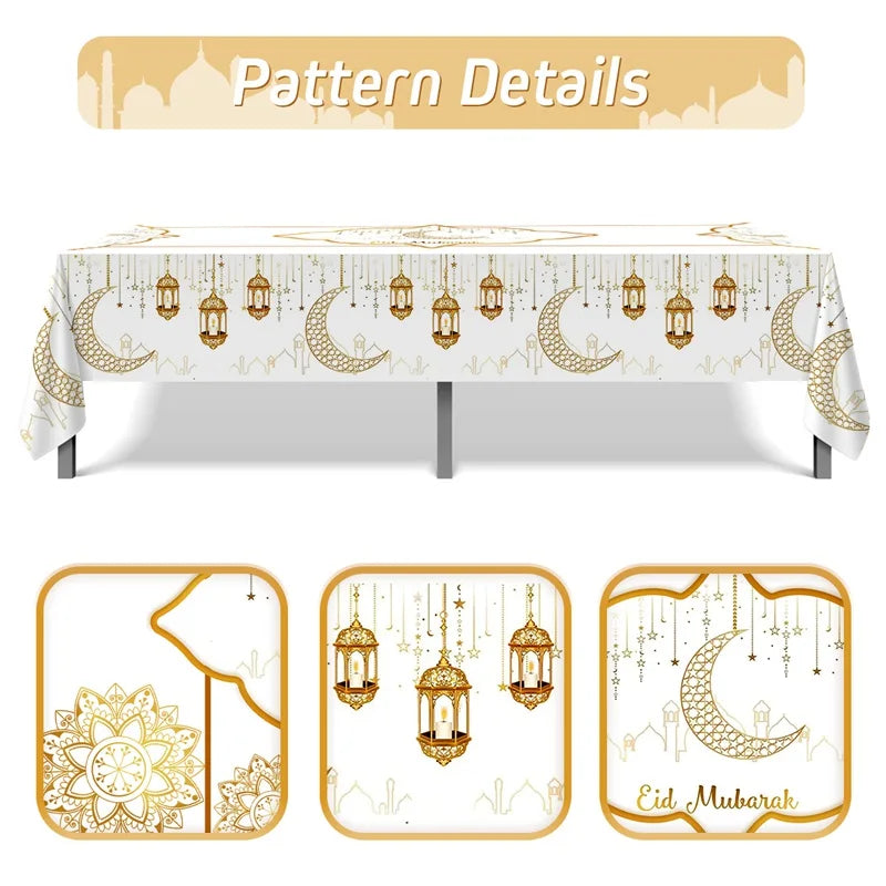 Eid Mubarak Tablecloths Ramadan Decoration for Home 2025 Islamic Muslim Party Decor Ramadan Tableware Supplies Eid Al Adha Gift