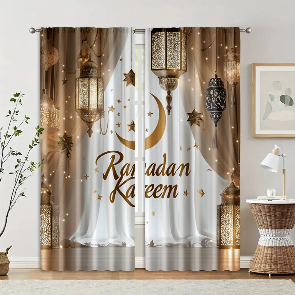 2pcs, Popular Curtain Panels Ramadan Moon Polyester Woven Polyester Woven (without rod) All Seasons Ldeal for Home & Office