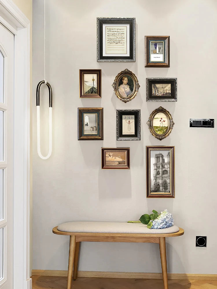 Retro Wall Decoration Photo Wall Photo Frame Combination, Wooden Photo Frame Photo Display Storage 10-Piece Set