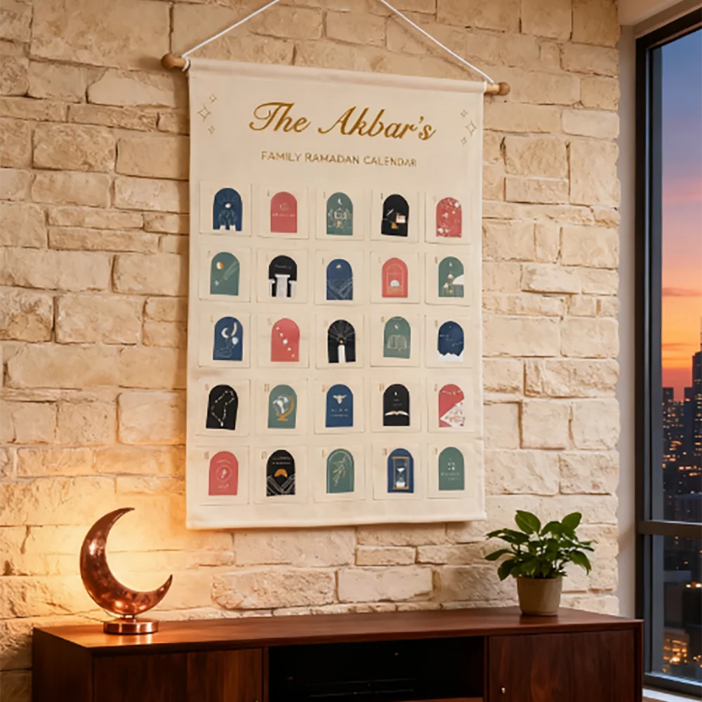 Personalised Ramadan Countdown Advent Calendar Banner Bag Muslim Islamic Kareem Eid Keepsake Family Kid Gift Home Door Decor