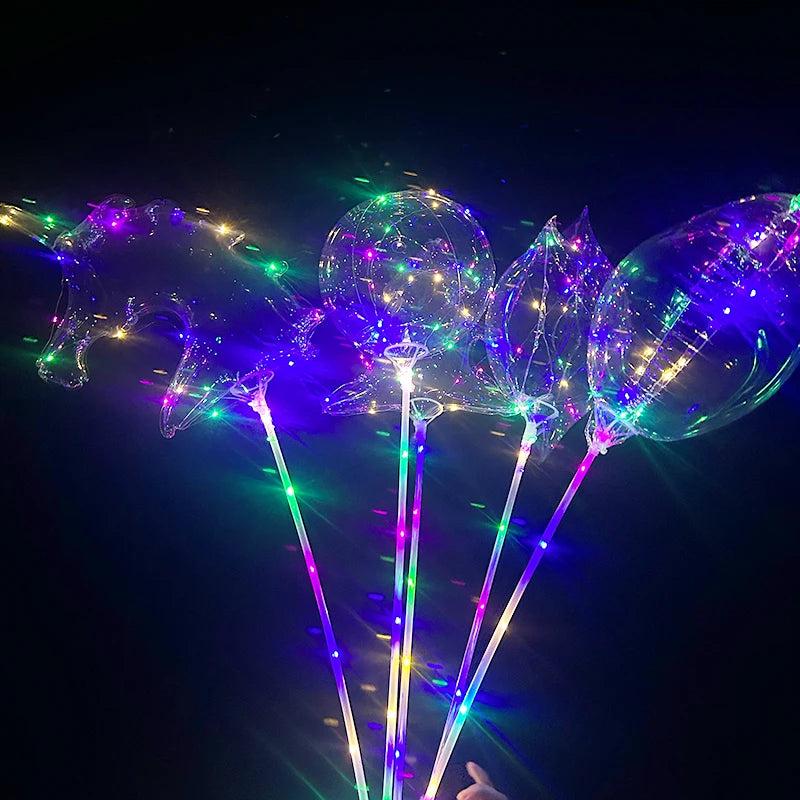 LED Light Up BoBo Balloons Flashing LED String Lights Heart Star Transparent Bubble Balloons for Christmas Birthday Party Decor