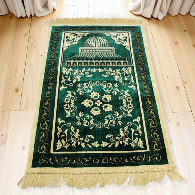 Islamic Velvet Plush Prayer Rug - Thick & Soft Muslim Prayer Mat