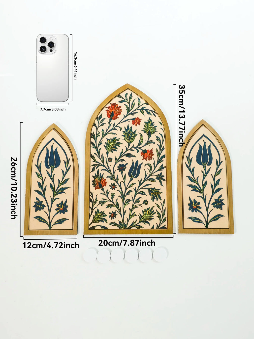 3pcs Islamic Arch Window Style Wall Hanging Floral Pattern Decor Wall Stickers for Ramadan & Eid Home Decor Muslim Festival Gift