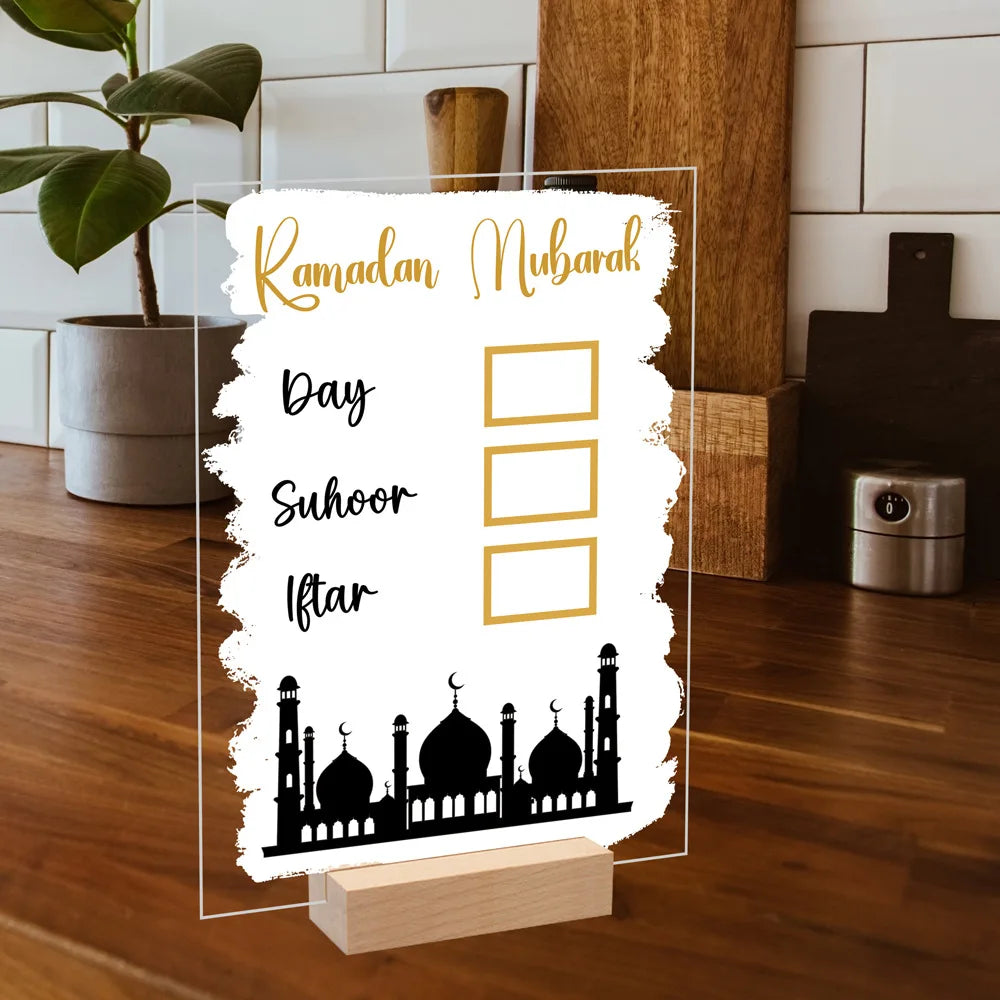 Reusable Acrylic Ramadan Calendar Board Wooden Base Table Ornament with Pen Mubarak Eid Advent Day Suhoor Iftaar Countdown Gifts