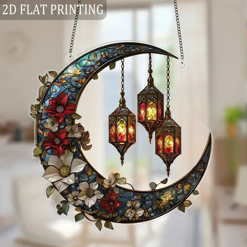 1 Piece Middle East Ramadan Festival Decoration Retro Colored Acrylic Disc Hanging Decoration Home Room Chain Decoration Pendant