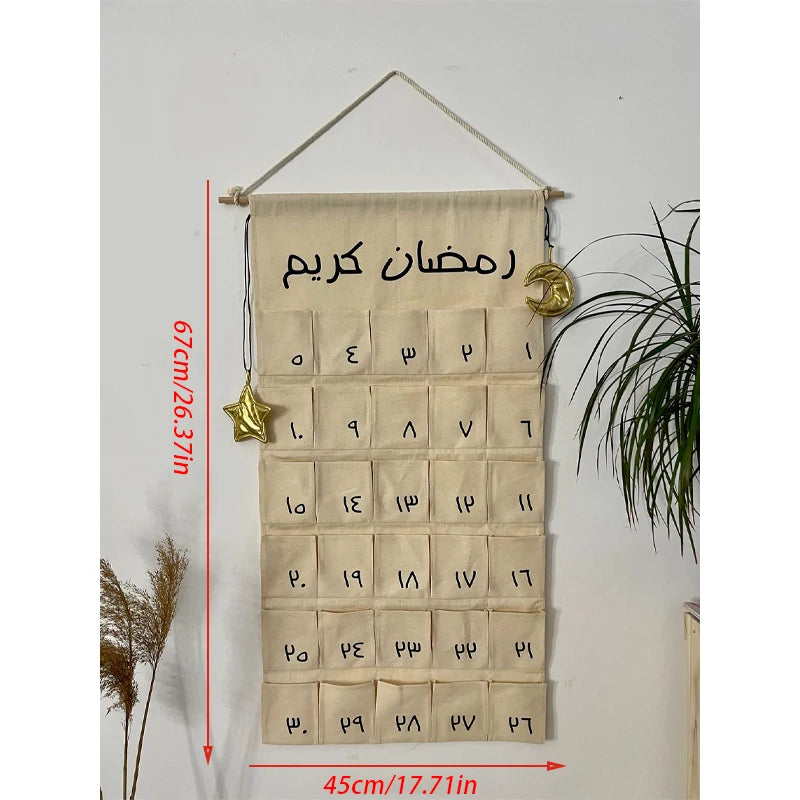 30 Days Ramadan Advent Calendar Eid Countdown Fabric Ramadan Kareem Decoration Eid Al-Fitr Home Wall Accessories Family Kid Gift