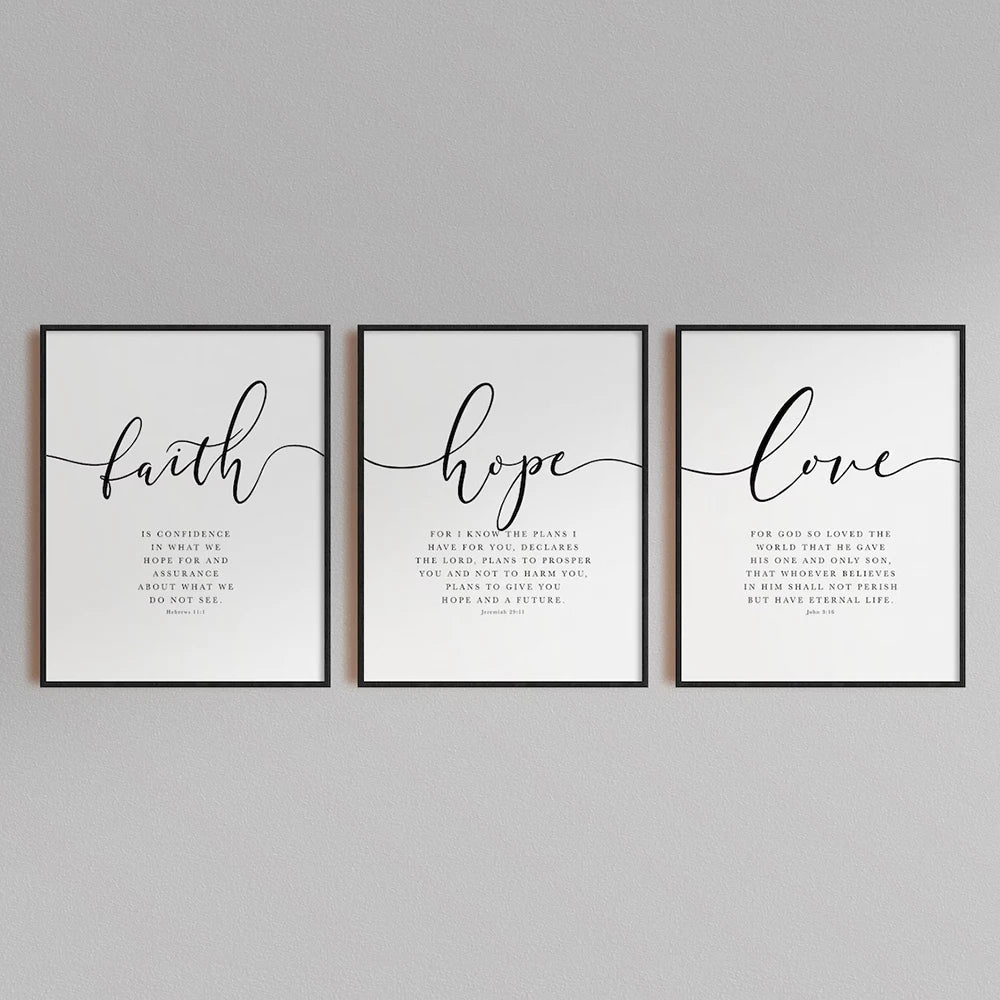 3pcs/Set Faith Hope Love Bible Verse Scripture Quote Hebrews 11 Wall Art Print Pictures For Christian Home Decor