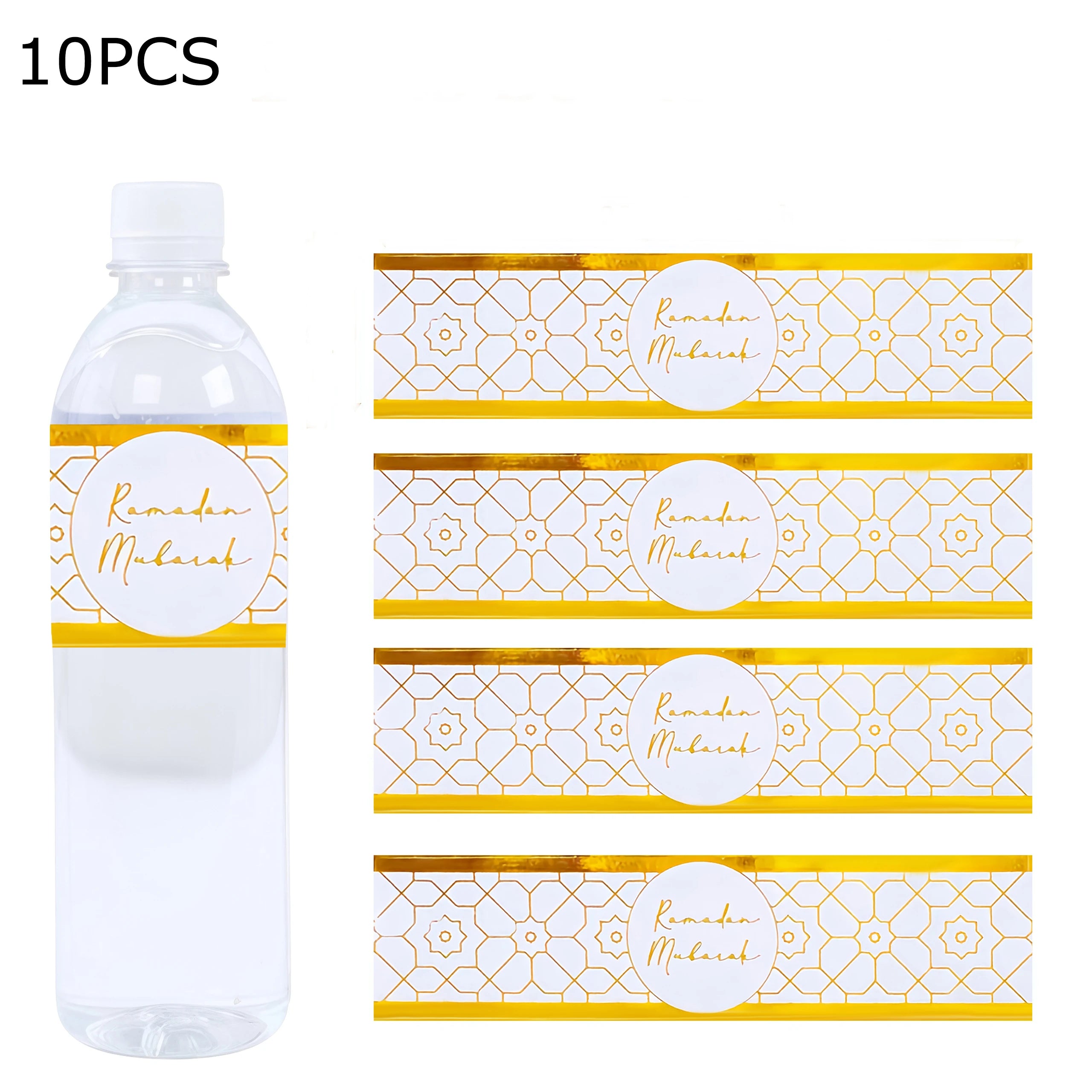 10pcs 2026 Eid Mubarak Water Bottle Stickers Self-Adhesive Labels for 2026 Ramadan Decoration Eid Party Supplies