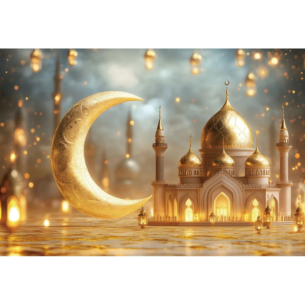 2026 Eid Mubarak Backdrop Islamic Mosque Ramadan Aladdin Moroccan Golden Moon Muslim Kareem Al Fitr Festival Photo Background