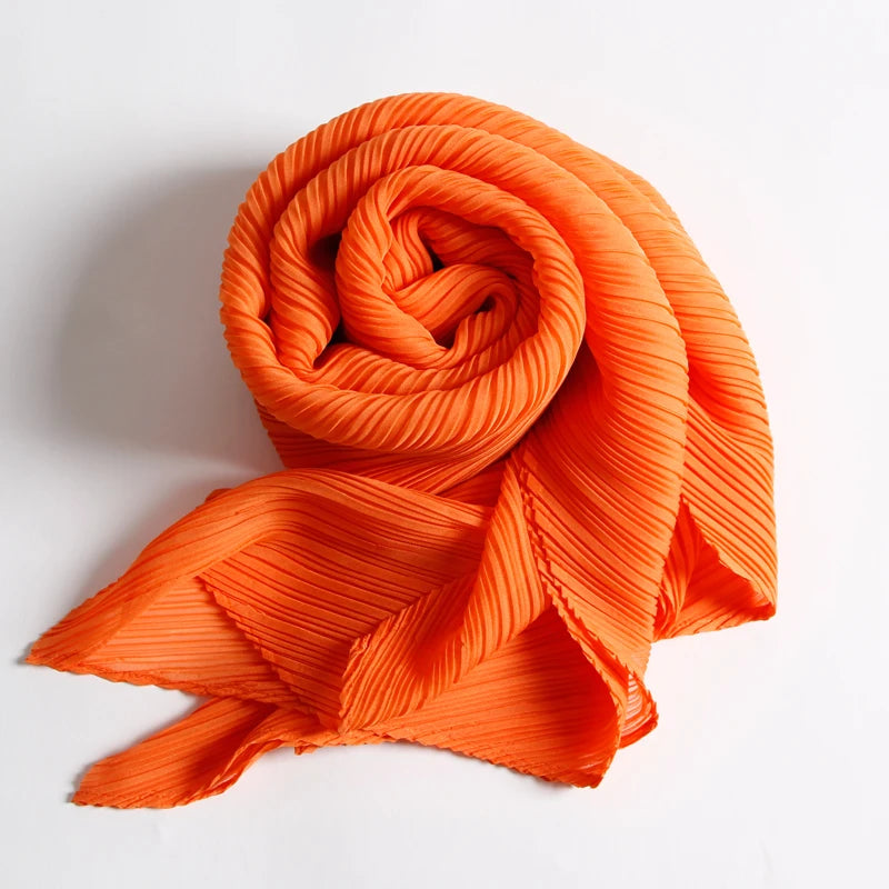 Miyake Pleated Scarf Wide Long Silk 2025 Cape Women Windscreen Shawl Shoulder Designer Korean Scarf Hijabs For Woman