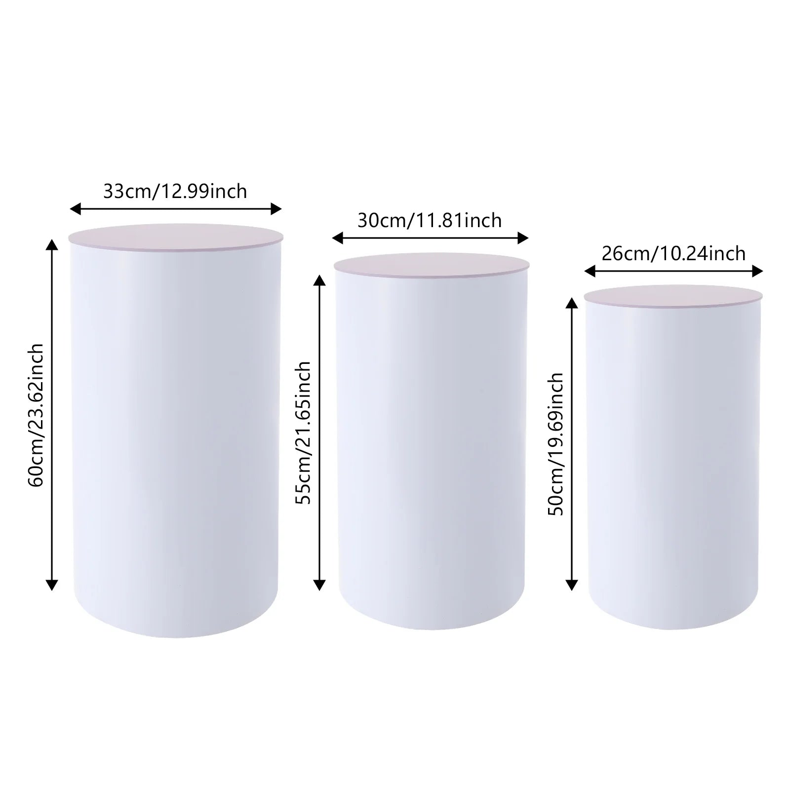 3Pcs White Wedding Round Cylinder Stand,Acrylic & PVC, Modern Decor for Weddings, Events, Birthday Parties,Holds Cakes & Flowers