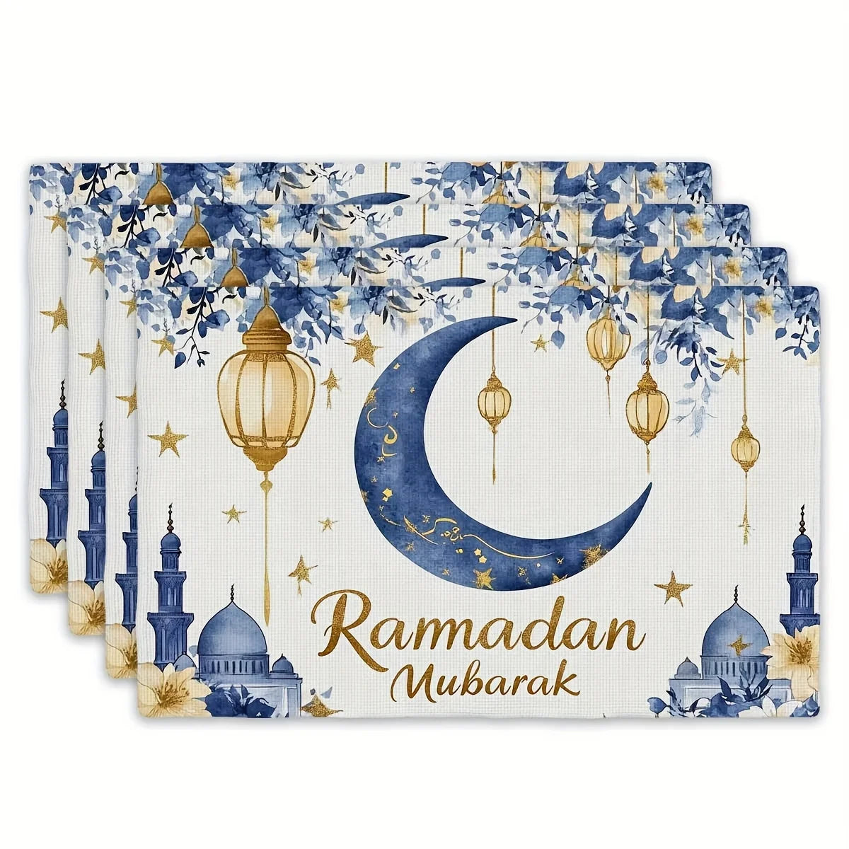 Ramadan Kareen Moon Lantern Linen Placemats Party Decor Reusable Eid Mubarak  Kitchen Dining Table Mat Ramadan Decorations