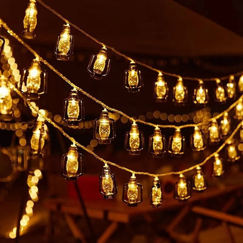 1Pack Battery Powered Lantern String Lights LED Kerosene Bottle RAMADAM String Light For Garden Wedding Holiday Party Decoration
