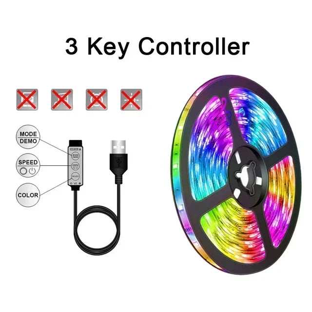 USB Led Strip Lights 5m 10m 20m 30m RGB Led Strip Light TV Backlight Flexible Ribbon Tape Luces Led Light for Room Decoration