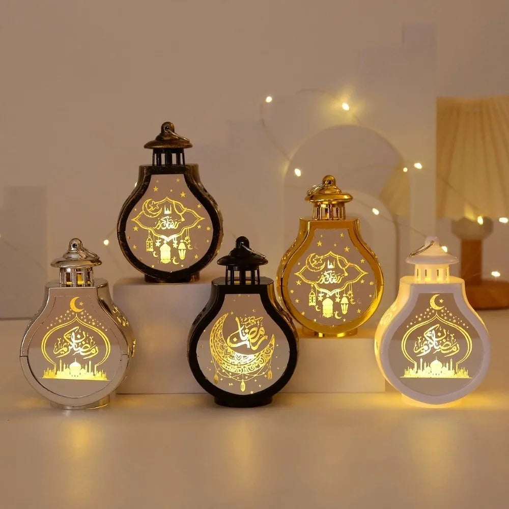 New Eid Mubarak Moon Ramadan Decoration LED Lantern Plastic Handheld Moon Lantern Castle Lights Islamic Party Decoration