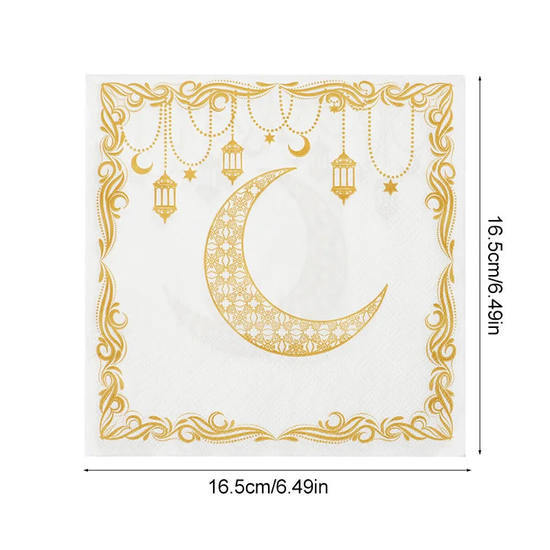 20Pcs Ramadan Paper Napkins Gold Moon Star Disposable Paper Tissues 2026 Muslim Islamic Eid Party Home Table Decoration Supplies