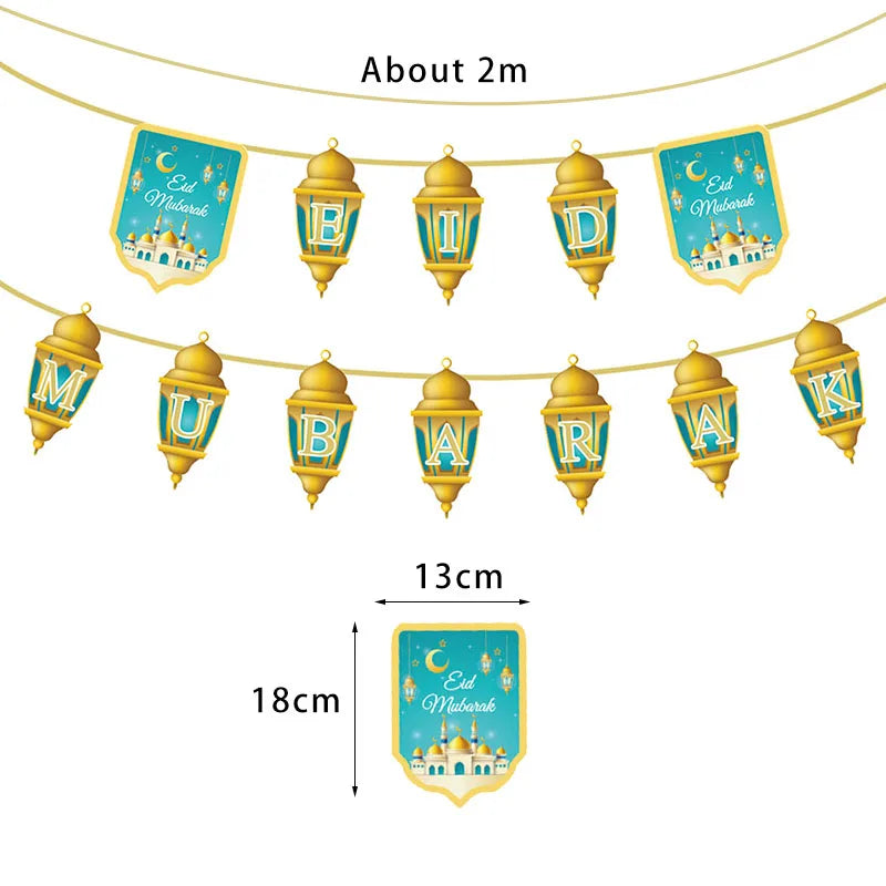 EID Mubarak Banner 2025 Decorations Ramadan Kareem Star Moon Garland Bunting Hanging Ornament Muslim Umrah Mubarak home decor